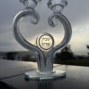 פמוטי קריסטל ״שבת קודש״ צורת לב